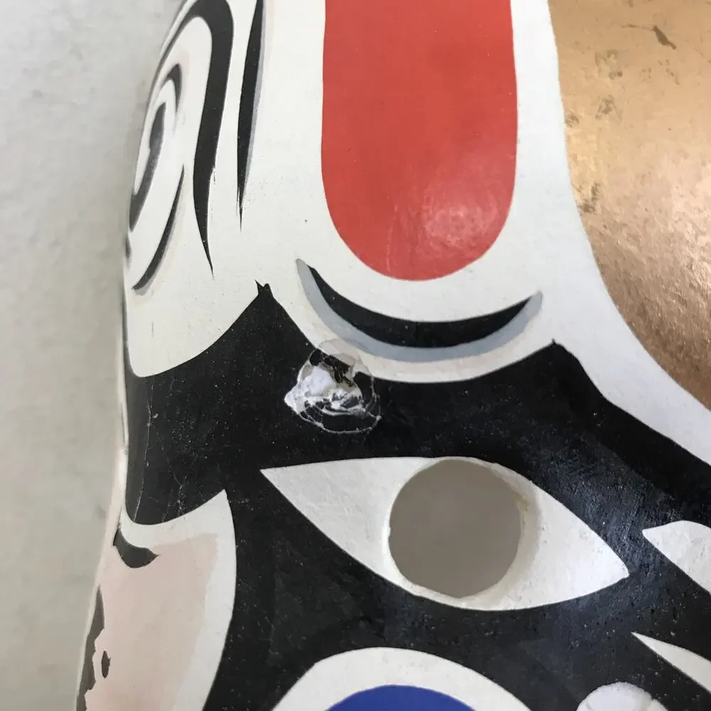 Vintage Chinese New Year Red Blue Gold Paper Plaster Painted Face Opera Mask